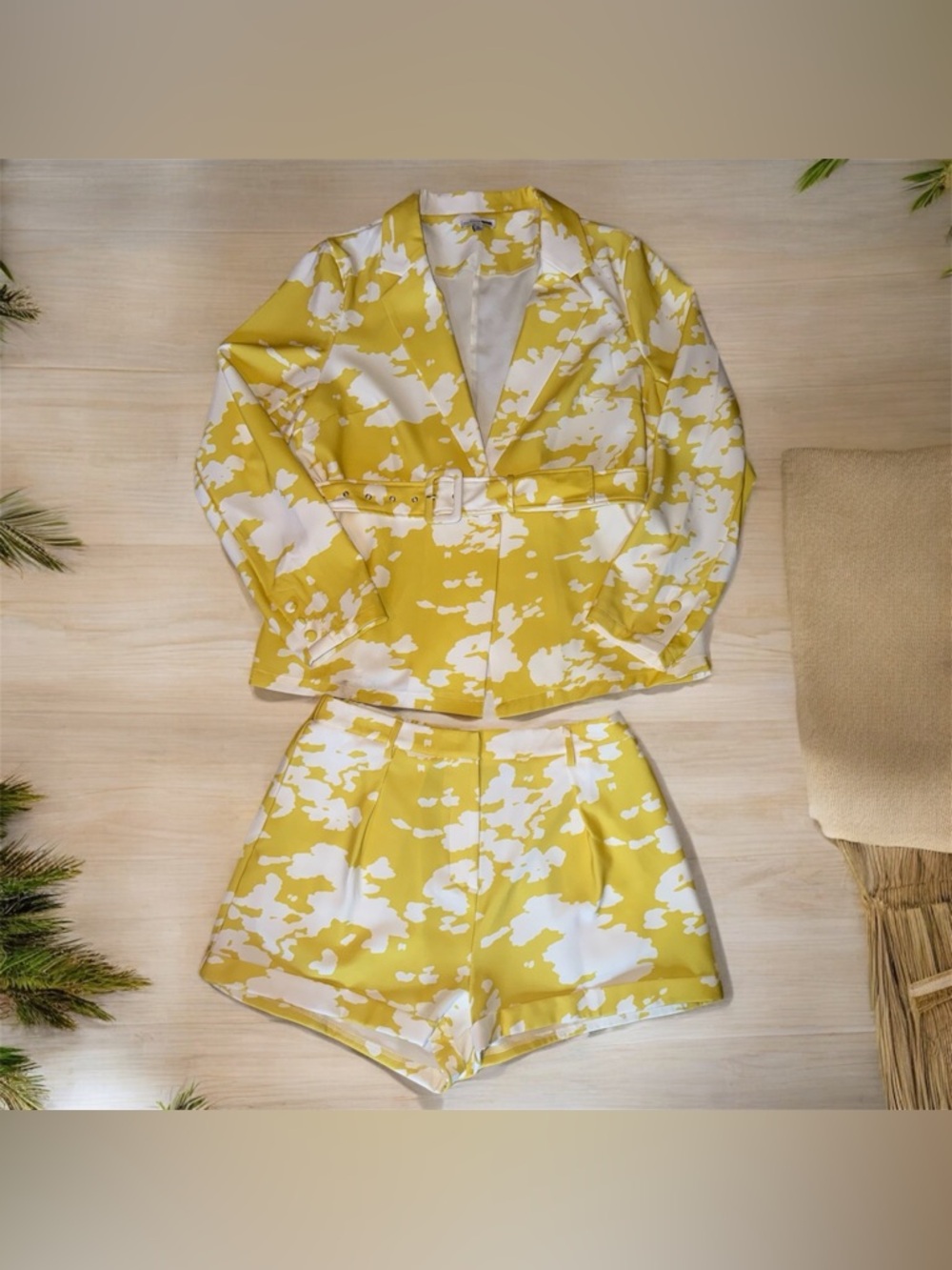 Sunshine Abstract Belted Blazer Short Set